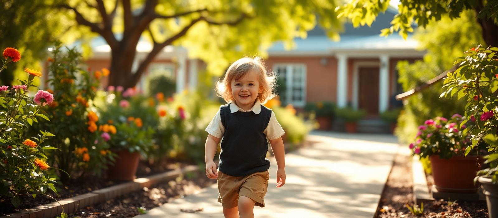 Enfant heureux dans un jardin d’école